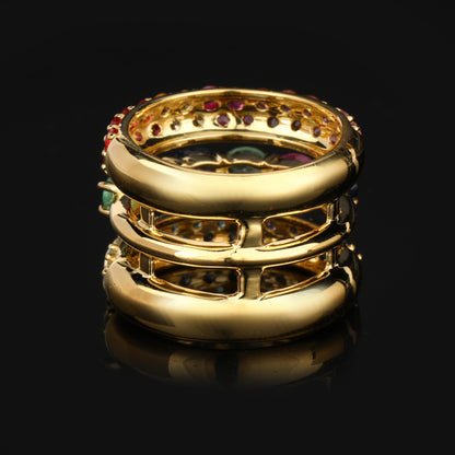 Natural Mixed Gemstones Ring 3.23 Carats Gold Plated Silver