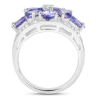 Tanzanite Flower Ring With White Topaz 3.18 Carats Sterling Silver