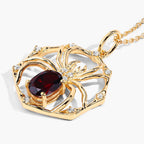 Garnet Spider Pendant With White Topaz 1.4 Carats Gold Plated Silver
