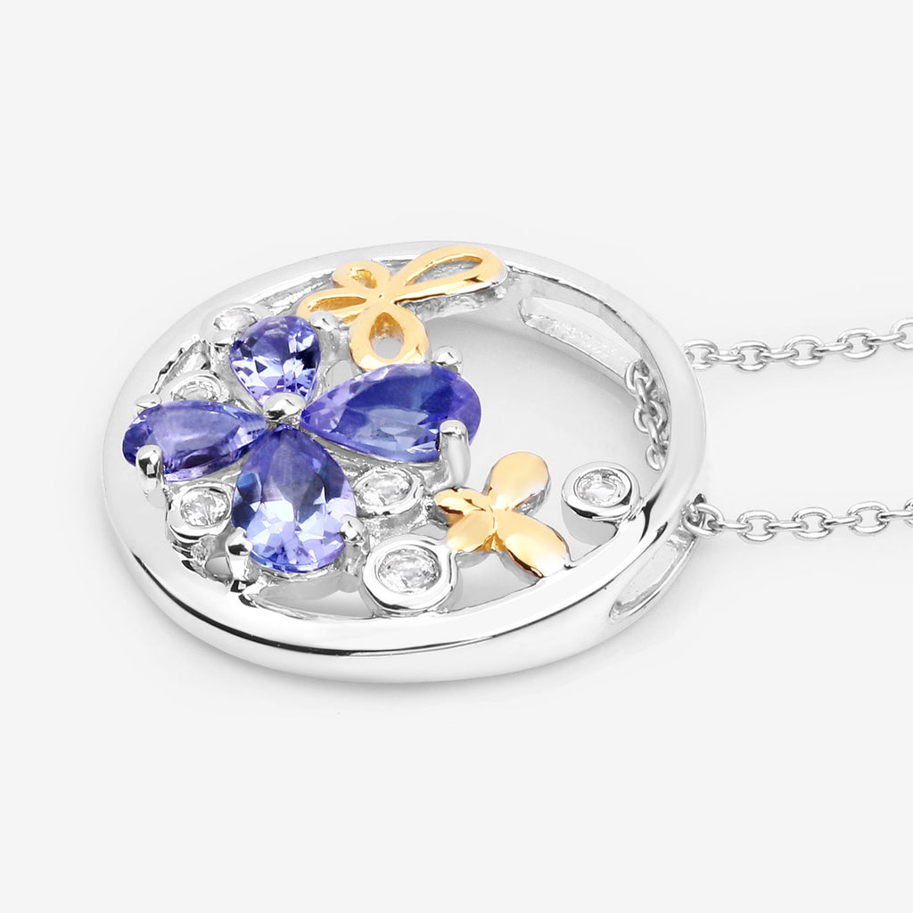 Tanzanite Butterfly Pendant With White Topaz 1.24 Carats Sterling Silver