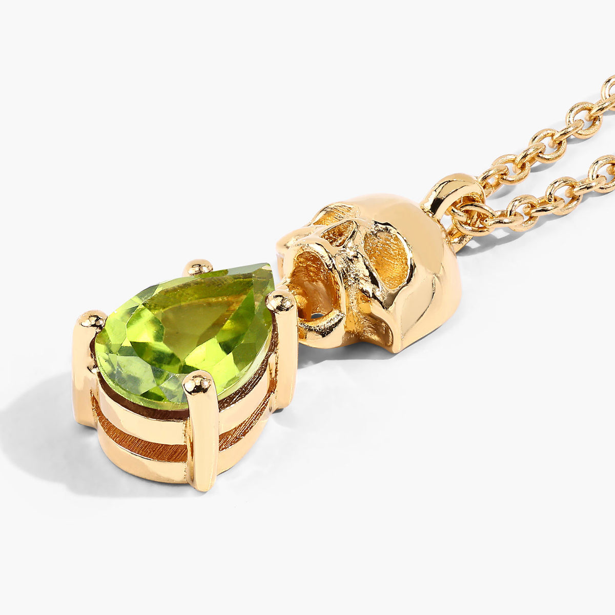 Peridot Skull Pendant 0.74 Carats Gold Plated Silver