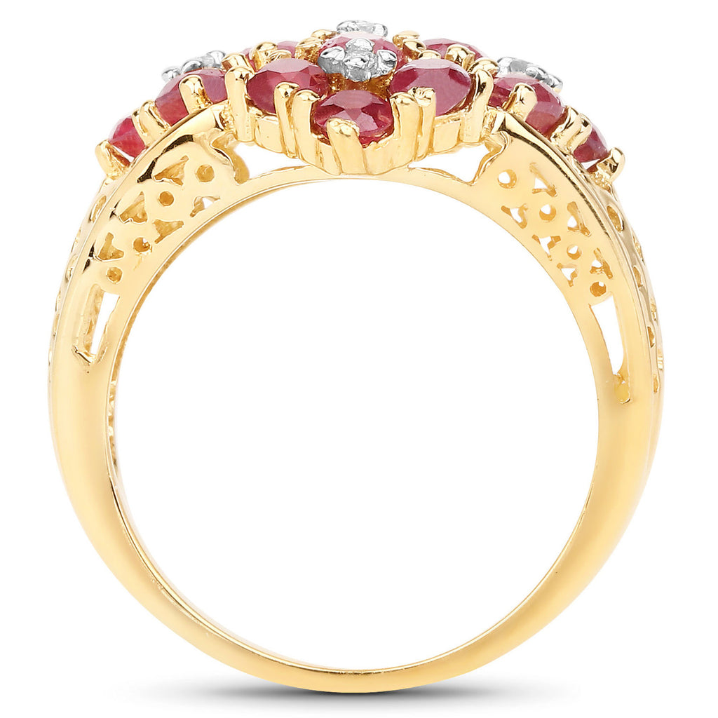 Ruby Ring With White Topaz 2.1 Carats Gold Plated Silver