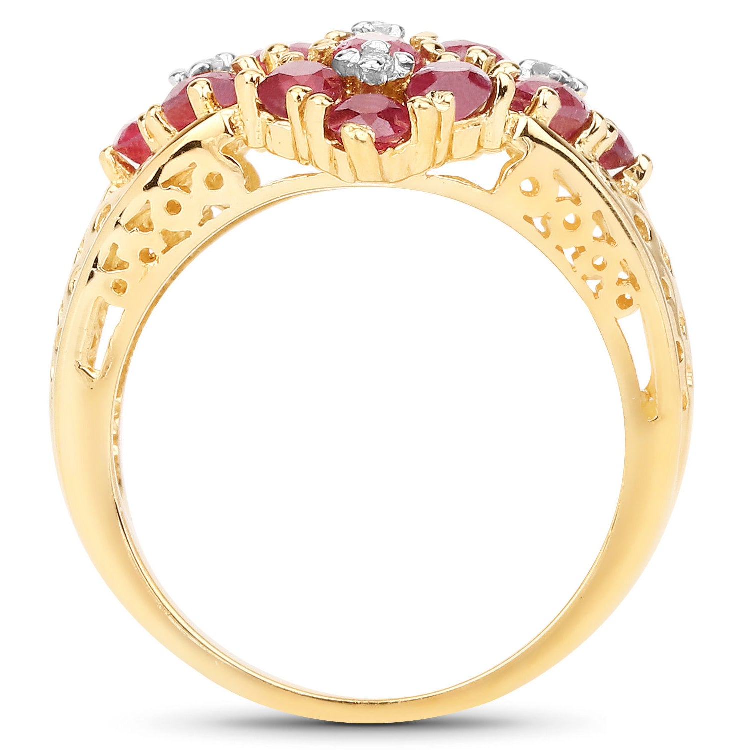 Ruby Ring With White Topaz 2.1 Carats Gold Plated Silver