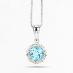Swiss Blue Topaz Pendant With Diamonds 2.3 Carats 14K Gold and Sterling Silver