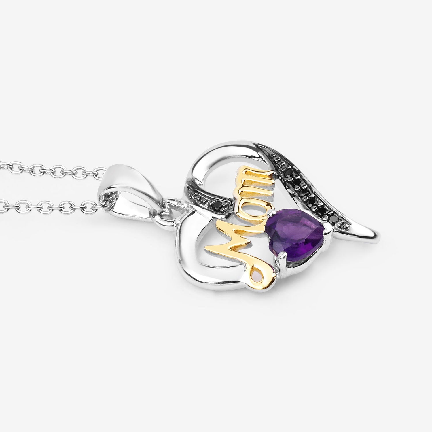 Amethyst Mom Pendant With Black Spinel 0.46 Carats Gold Plated Silver