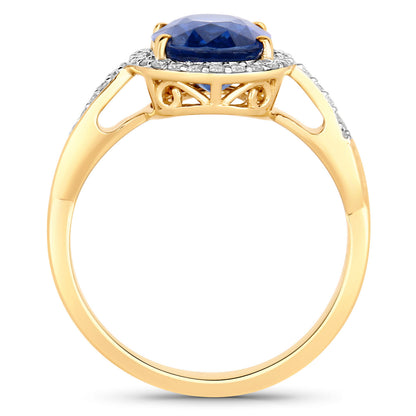 Blue Sapphire Ring With Diamonds 2.82 Carats 18K Yellow Gold