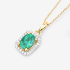 Zambian Emerald Pendant With Diamonds 0.8 Carats 10K Yellow Gold