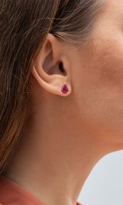 Ruby Stud Earrings 1.59 Carats 10K Yellow Gold