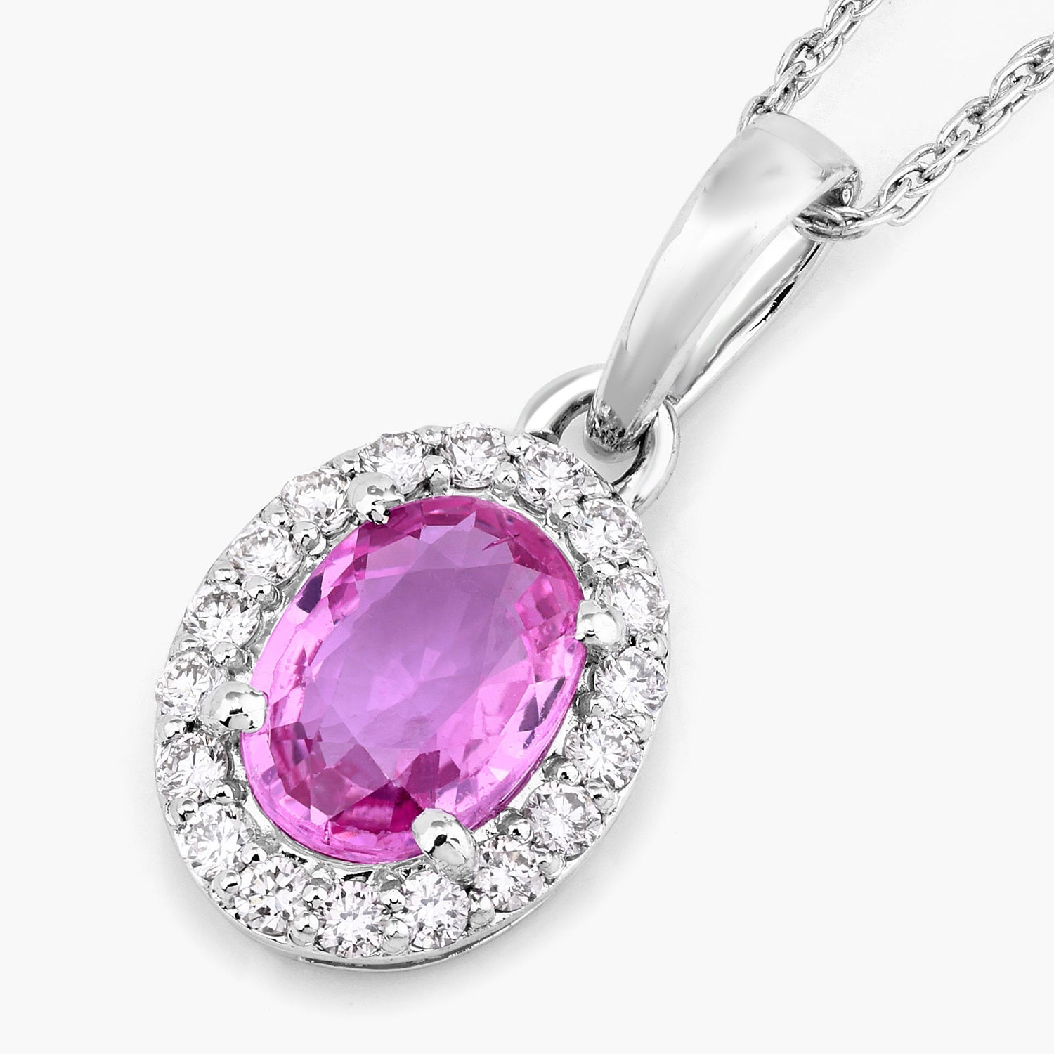 Pink Sapphire Pendant With Diamonds 0.92 Carats 14K White Gold