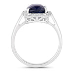 Blue Sapphire Ring With Diamonds 4.3 Carats 18K White Gold