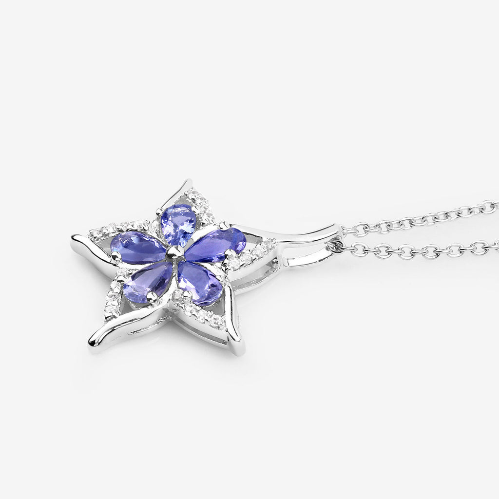 Tanzanite Star Pendant With White Zircon 1.14 Carats Sterling Silver
