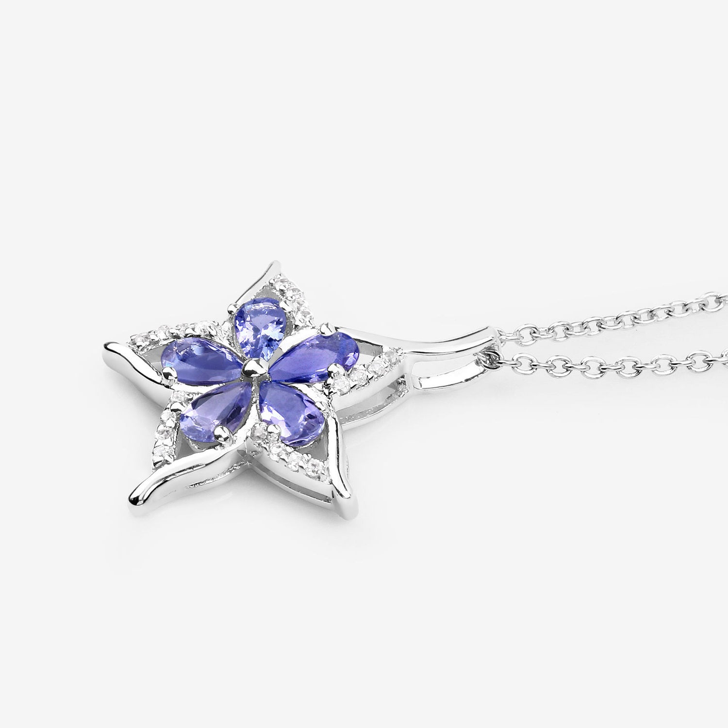 Tanzanite Star Pendant With White Zircon 1.14 Carats Sterling Silver