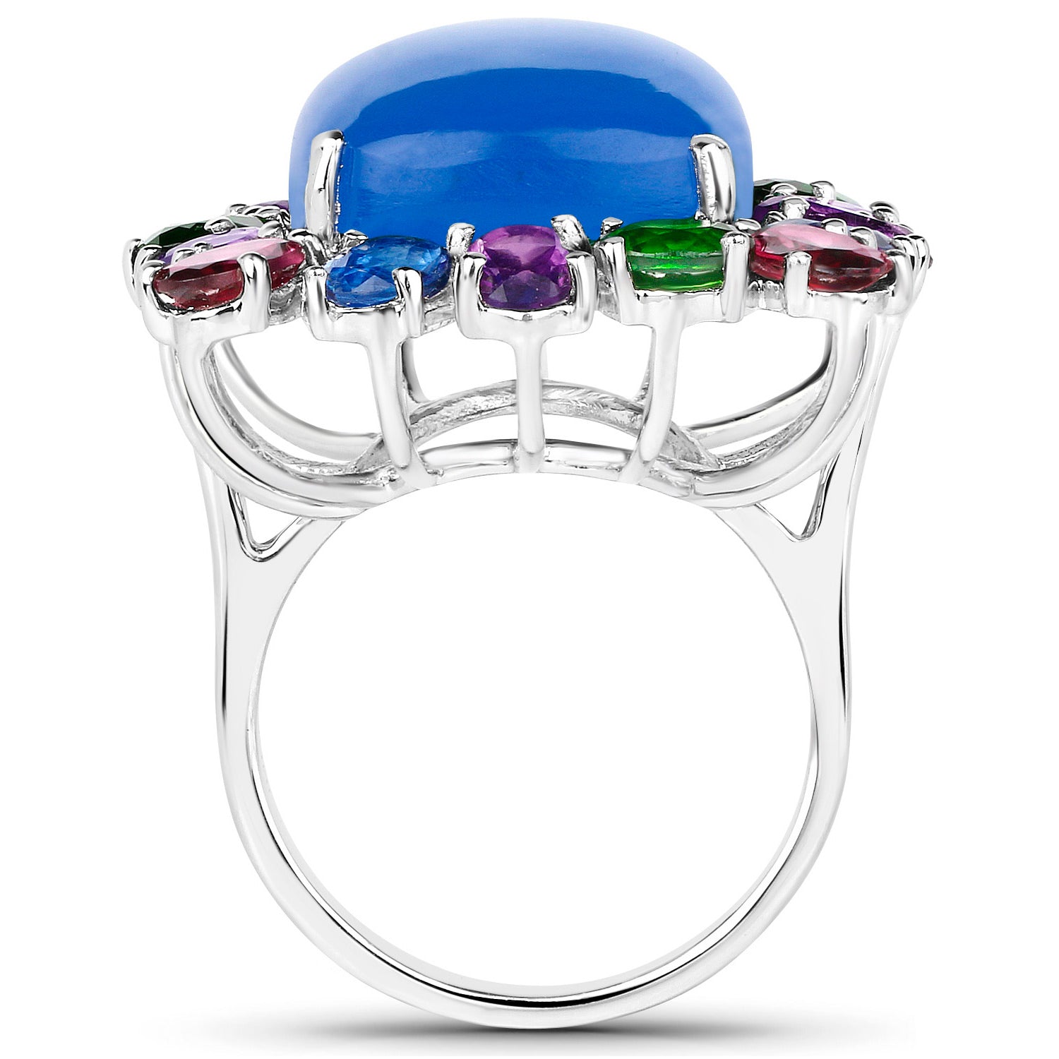 Blue Chalcedony Ring Amethyst Rhodolite Chrome Diopside Kyanite 26 Carats