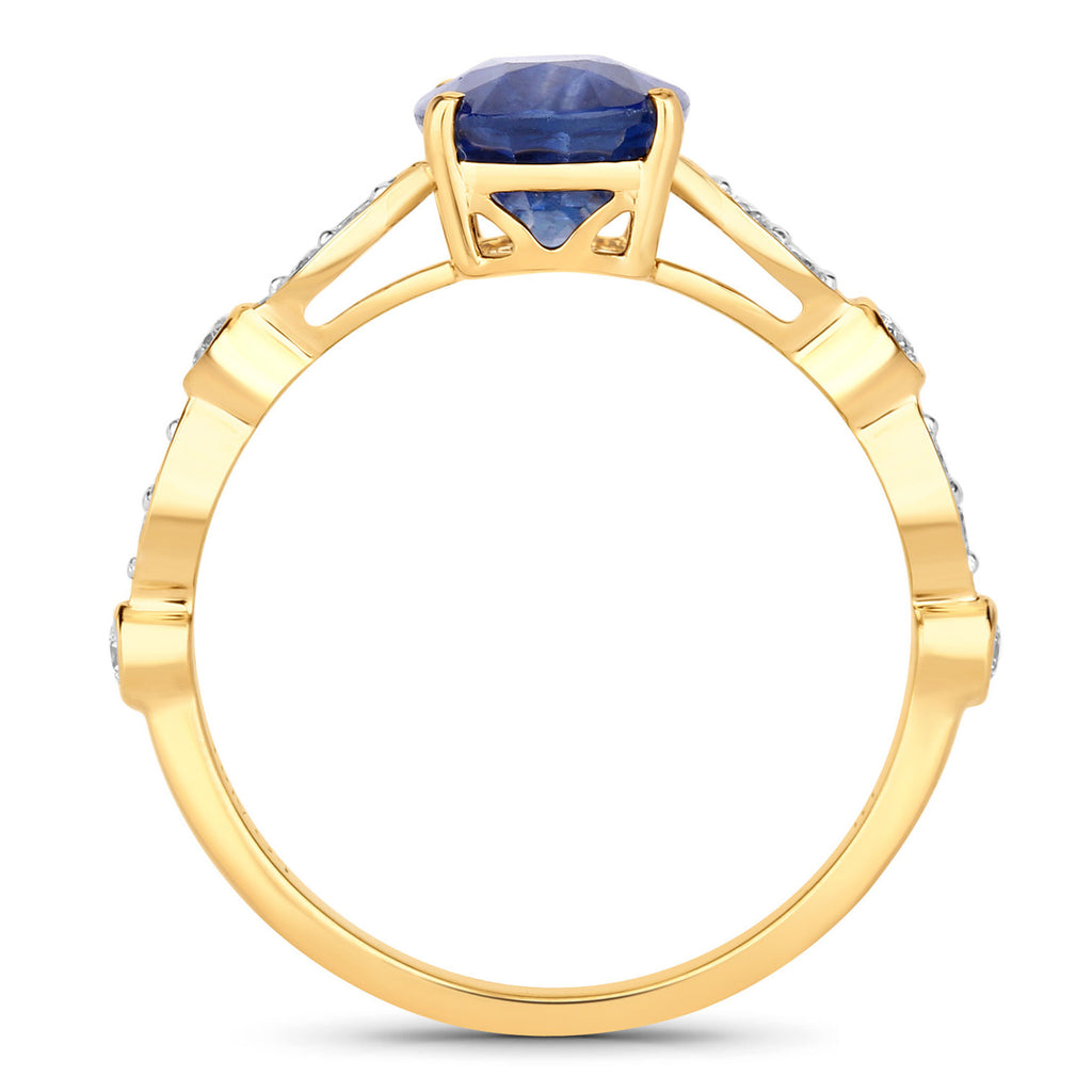 Blue Sapphire Ring With Diamonds 2.42 Carats 18K Yellow Gold