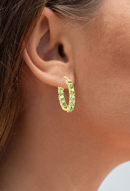 Peridot Hoop Earrings 3.38 Carats 14K Yellow Gold Plated Silver