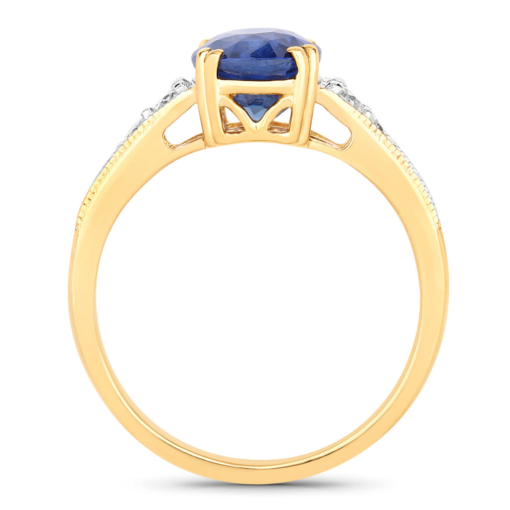 Blue Sapphire Ring With Diamonds 3 Carats 18K Yellow Gold