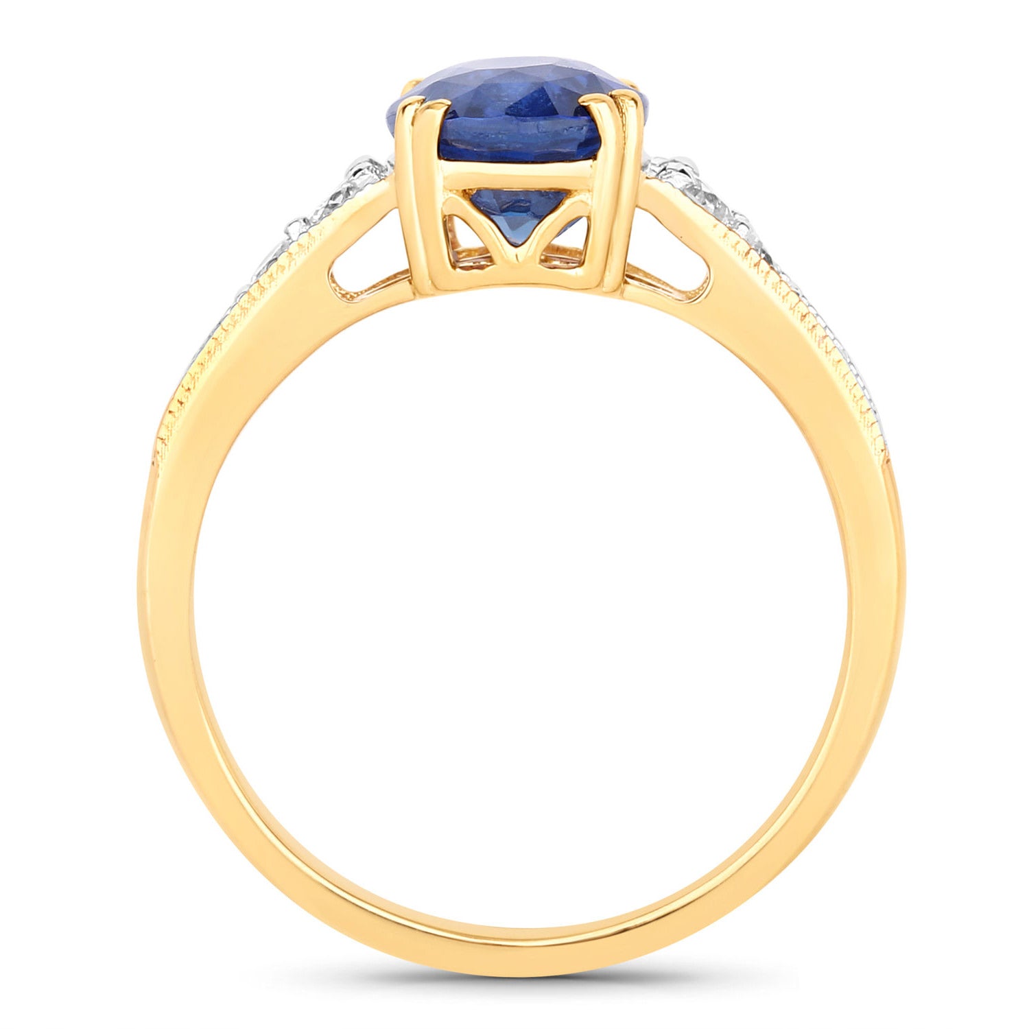 Blue Sapphire Ring With Diamonds 3 Carats 18K Yellow Gold