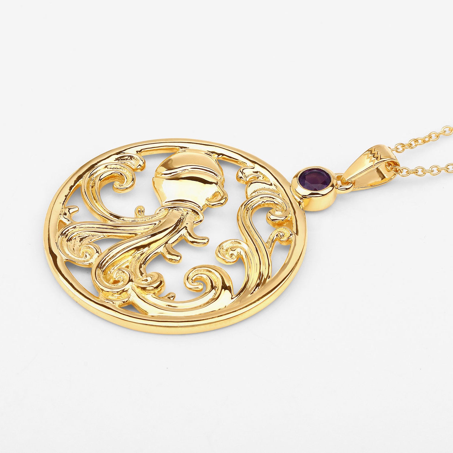 Amethyst Aquarius Pendant 0.22 Carats Gold Plated Silver