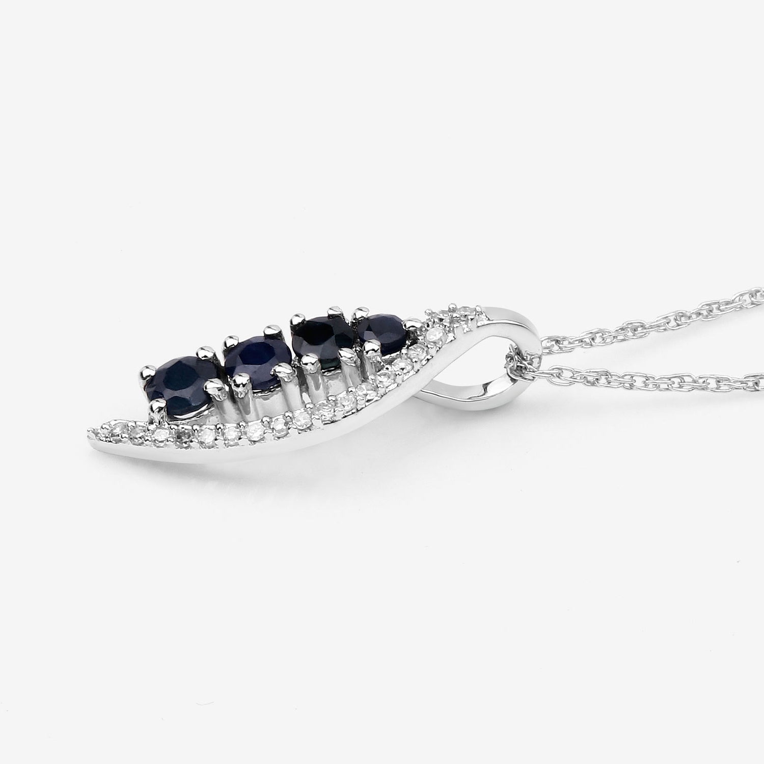 Blue Sapphire Pendant With Diamonds 0.34 Carats 14K White Gold