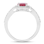 Ruby Ring With Diamonds 1.7 Carats 14K White Gold