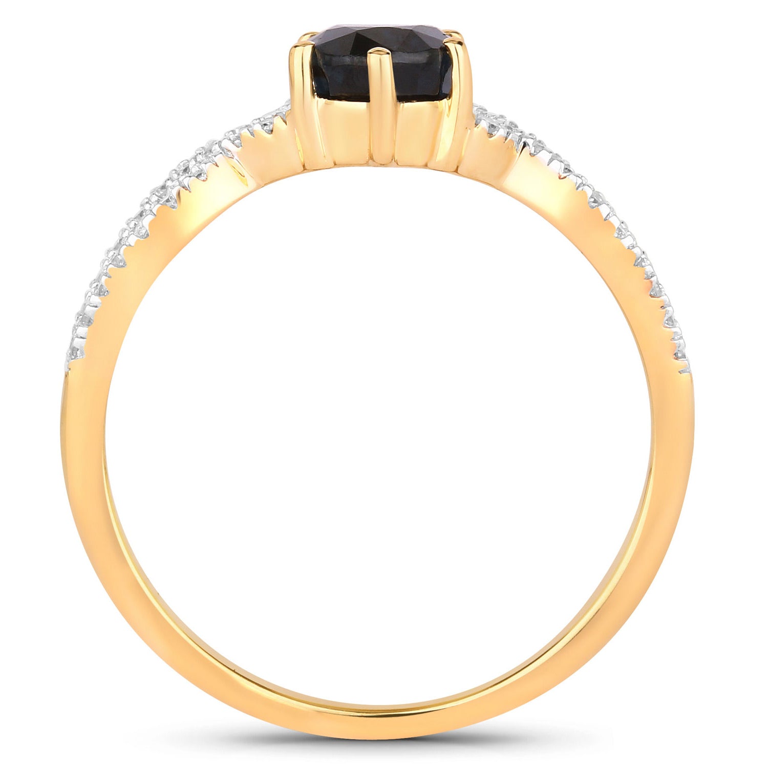 Blue Sapphire Ring With Diamonds 1.1 Carats 14K Yellow Gold