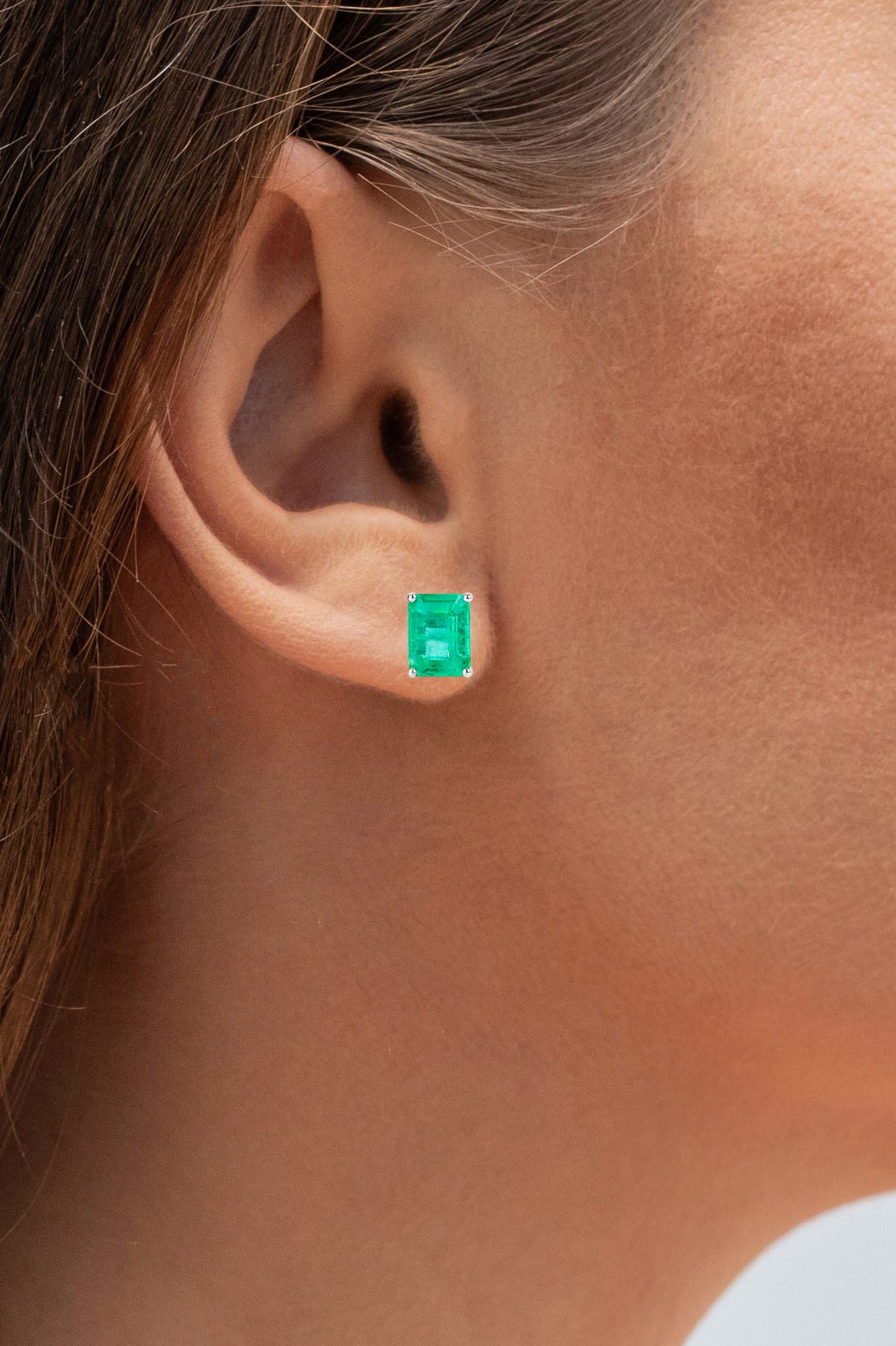 Natural Emerald Stud Earrings 2.74 Carats 14K White Gold