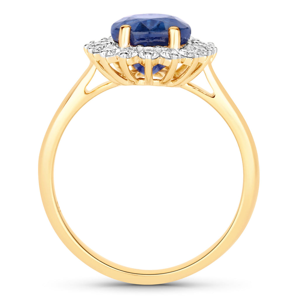 Blue Sapphire Ring With Diamonds 3.5 Carats 18K Yellow Gold