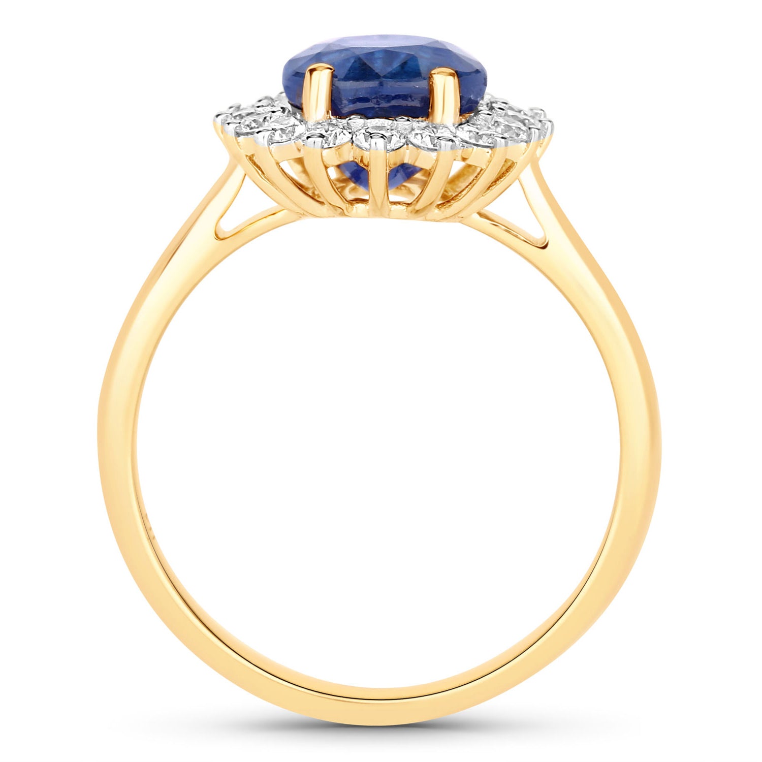 Blue Sapphire Ring With Diamonds 3.5 Carats 18K Yellow Gold