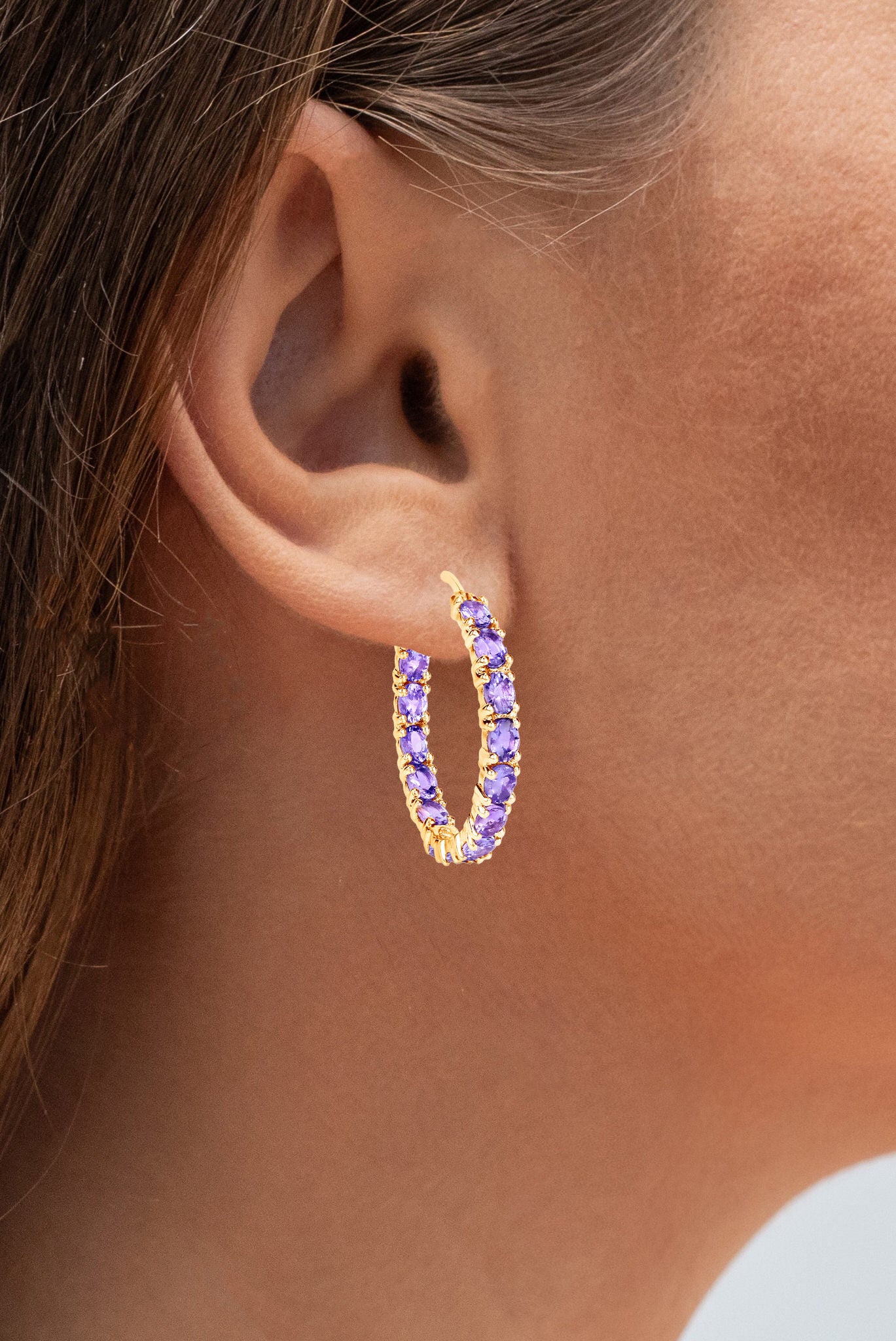 Tanzanite Hoop Earrings 5.15 Carats 14K Yellow Gold Plated Silver