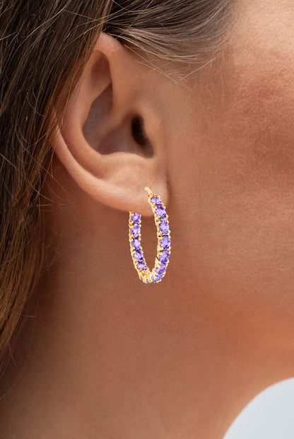 Tanzanite Hoop Earrings 5.15 Carats 14K Yellow Gold Plated Silver