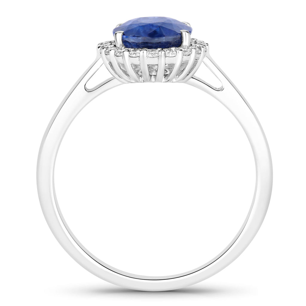 Blue Sapphire Ring With Diamonds 2.54 Carats 18K White Gold
