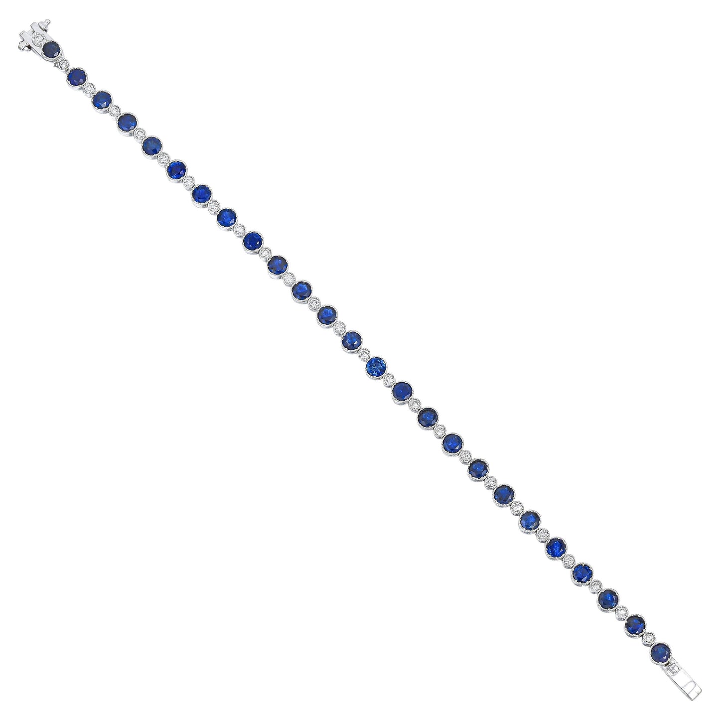 Blue Sapphire Tennis Bracelet Diamond Links 6 Carats 18K White Gold