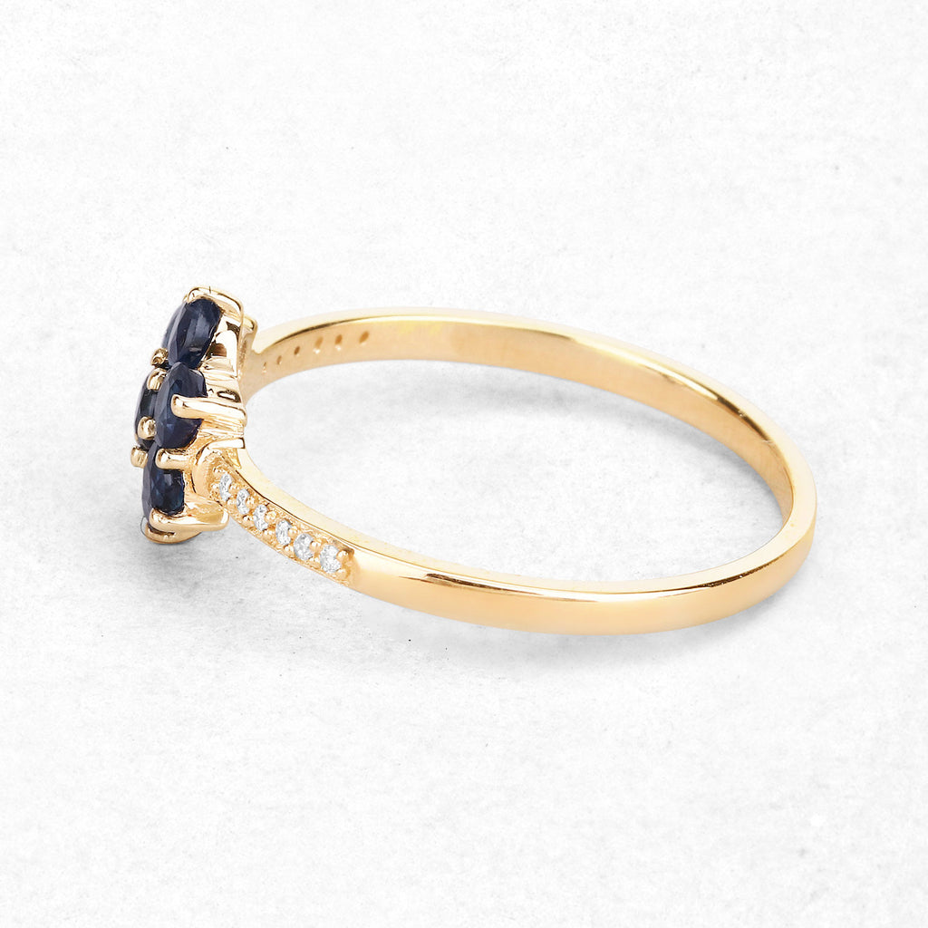 Blue Sapphire Ring With Diamonds 0.42 Carats 10K Yellow Gold