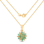 Zambian Emerald Flower Pendant With Diamonds 0.68 Carats 14K Yellow Gold