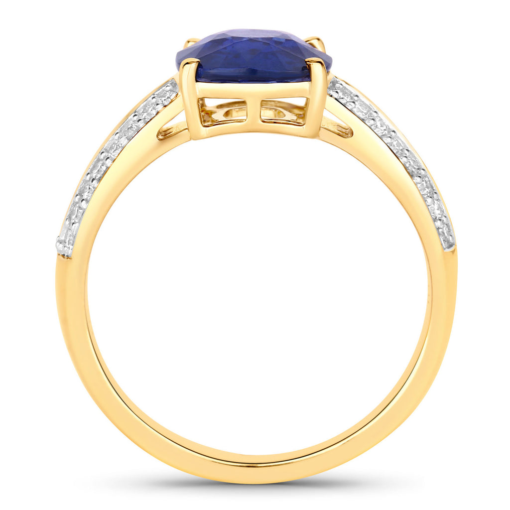 Blue Sapphire Ring With Diamonds 2.6 Carats 18K Yellow Gold