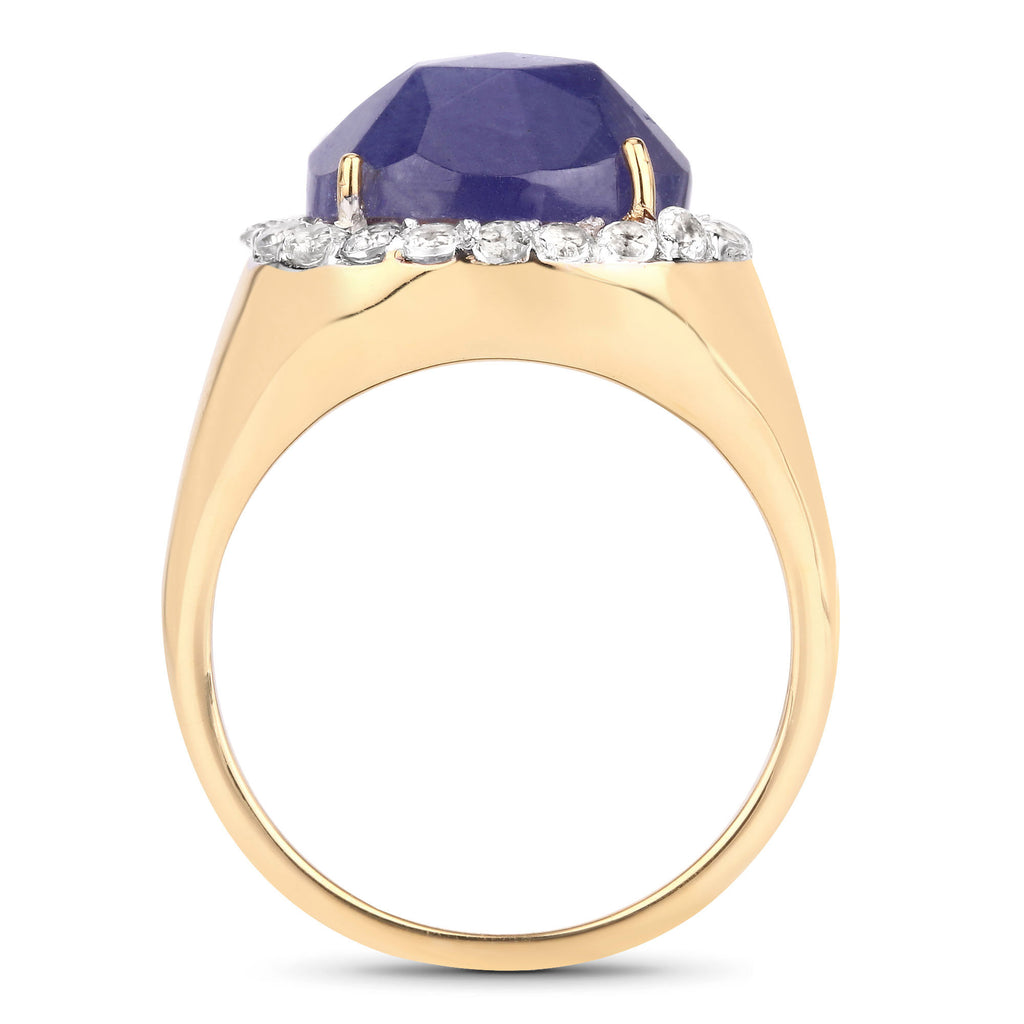 Tanzanite Ring With White Topaz 7.66 Carats Gold Plated Silver