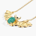 Emerald Bat Necklace With Black Spinel 1.06 Carats Gold Plated Silver