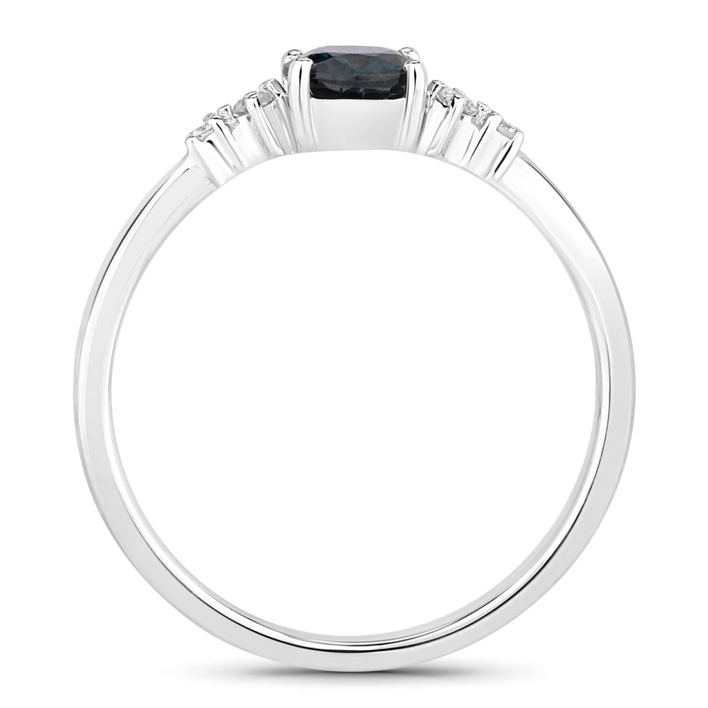 Blue Sapphire Ring With Diamonds 0.81 Carats 14K White Gold