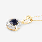 Blue Sapphire Pendant With Diamonds 1.66 Carats 10K Yellow Gold