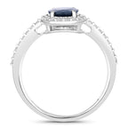 Blue Sapphire Ring With Diamonds 1.8 Carats 14K White Gold