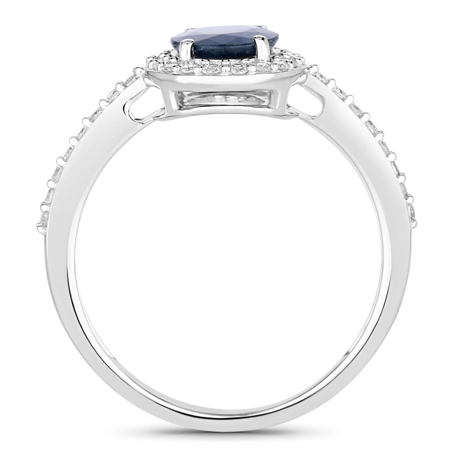 Blue Sapphire Ring With Diamonds 1.8 Carats 14K White Gold