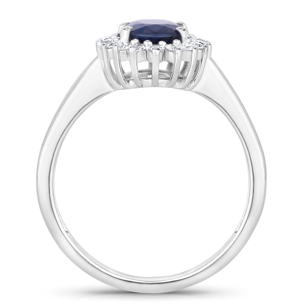 Blue Sapphire Ring With Diamonds 1.7 Carats 14K White Gold