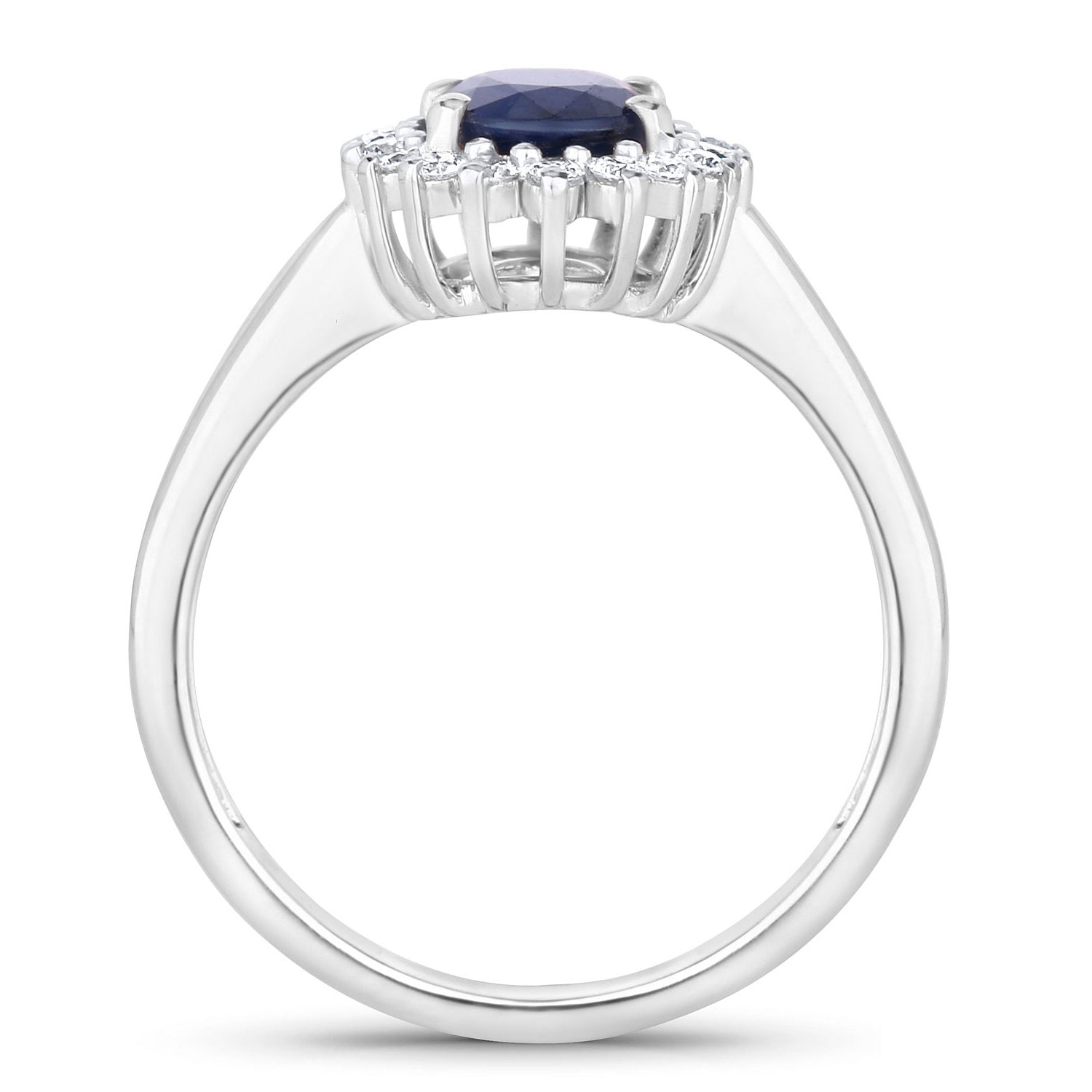 Blue Sapphire Ring With Diamonds 1.7 Carats 14K White Gold