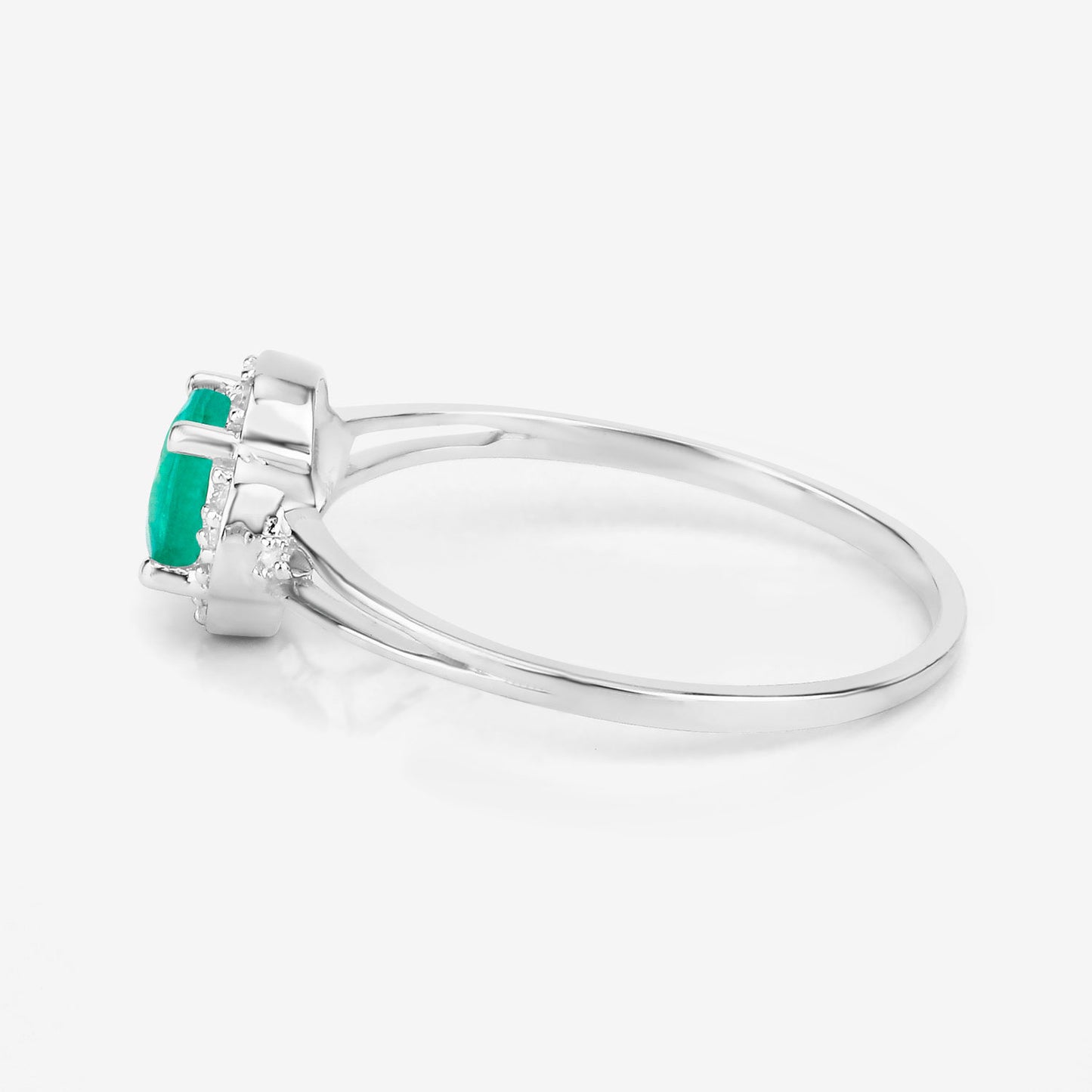 Natural Emerald Ring With Diamonds 0.42 Carats 14K White Gold