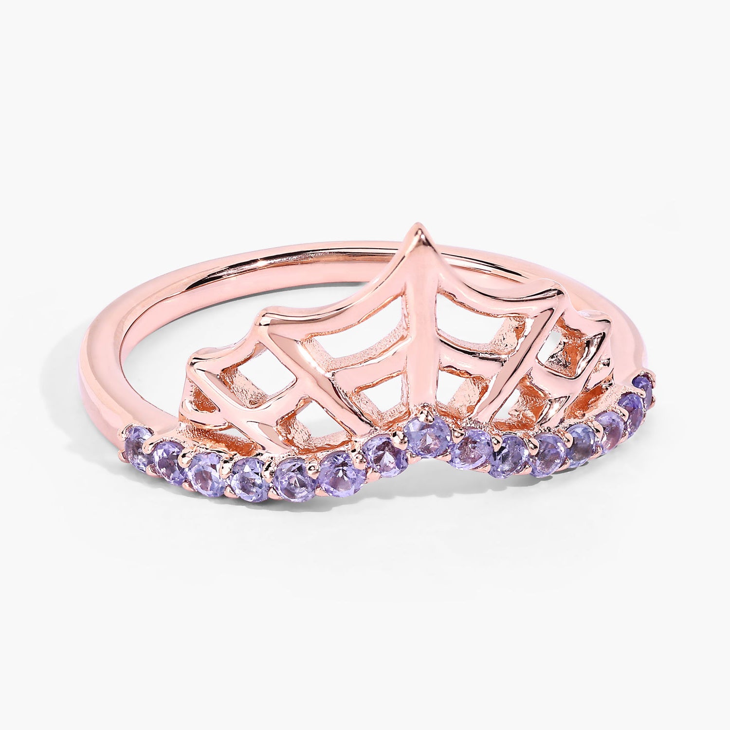 Tanzanite Spider Web Ring 0.28 Carats Gold Plated Silver