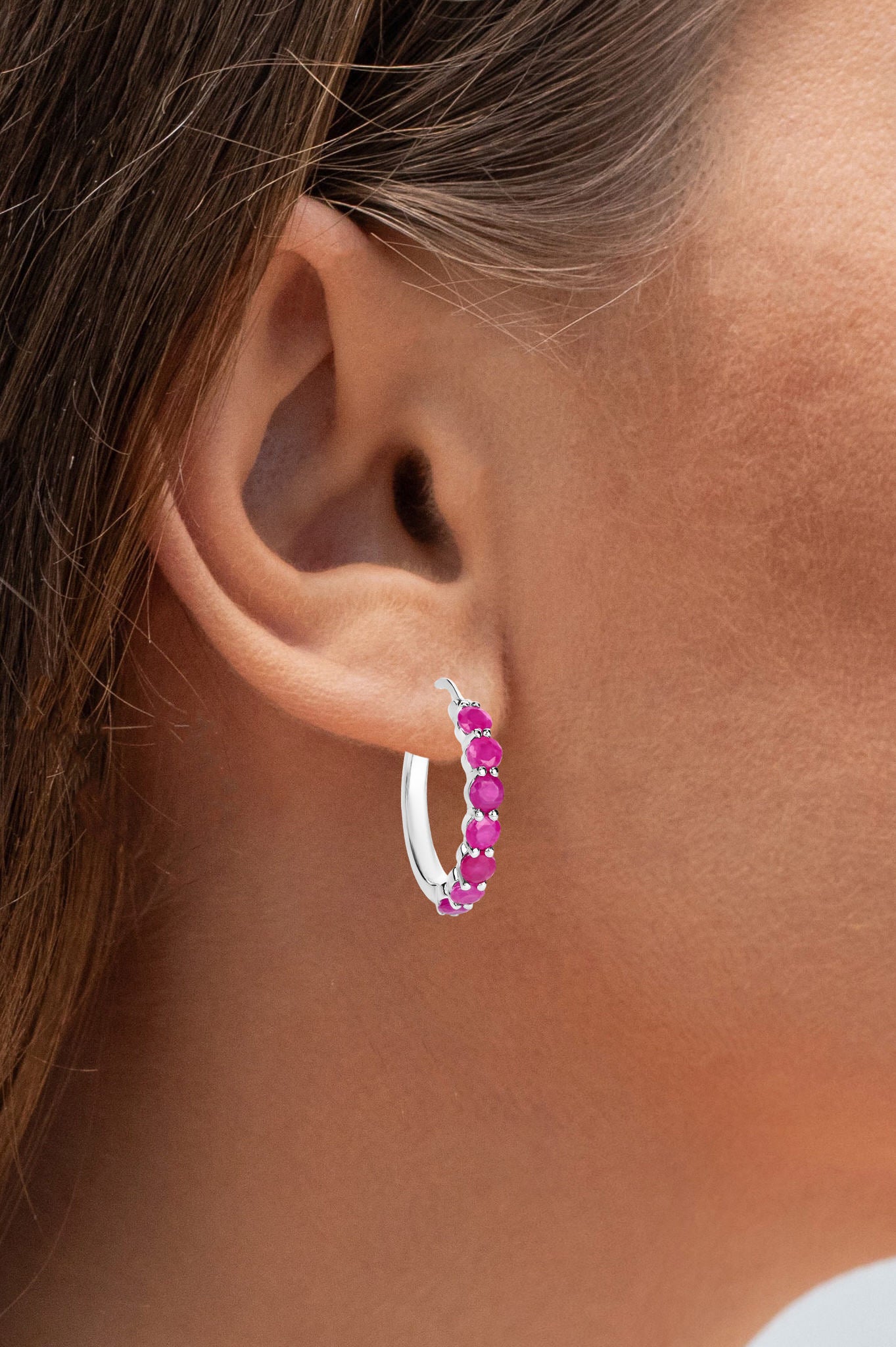 Natural Ruby Hoop Earrings 2.78 Carats Sterling Silver
