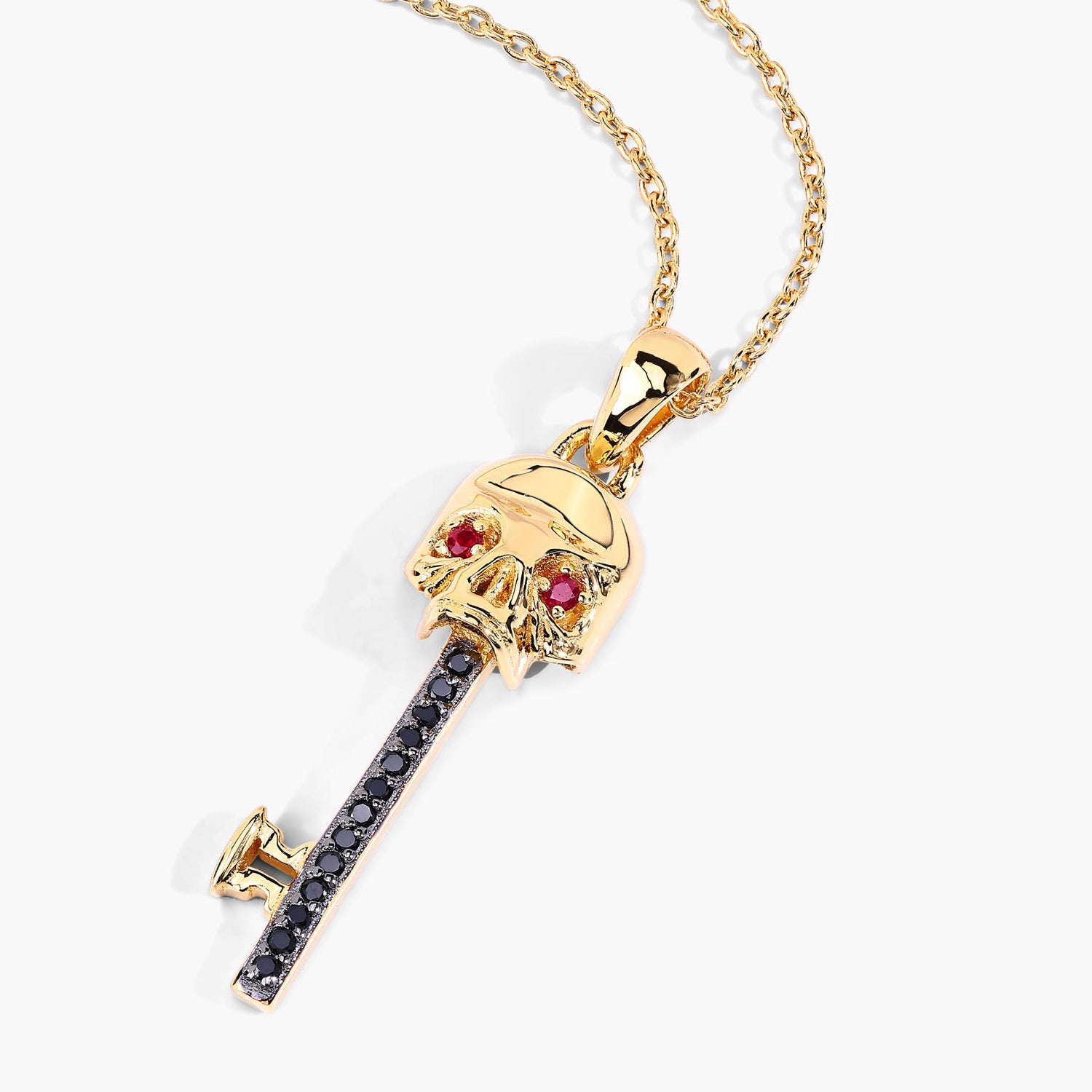 Ruby Skull Key Pendant With Black Spinel 0.1 Carats Gold Plated Silver