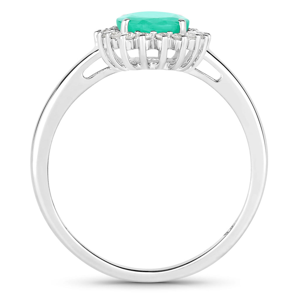 Zambian Emerald Ring With Diamonds 1.3 Carats 10K White Gold
