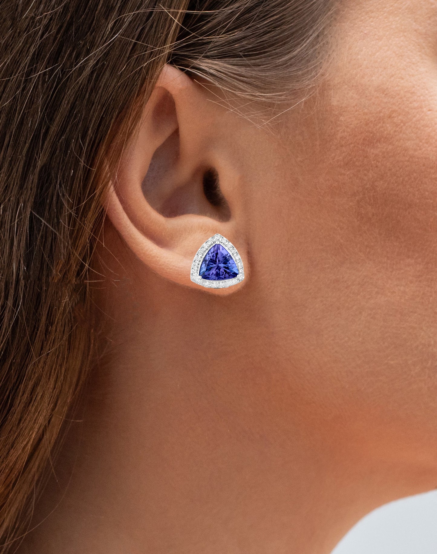 Tanzanite Stud Earrings With Diamonds 3.82 Carats 14K White Gold