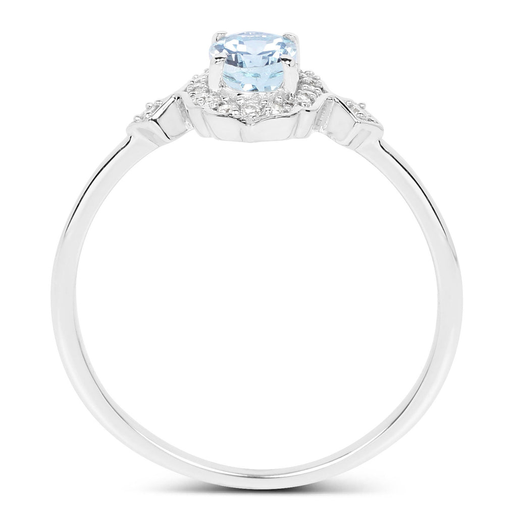 Aquamarine Ring With Diamonds 0.43 Carats 14K White Gold